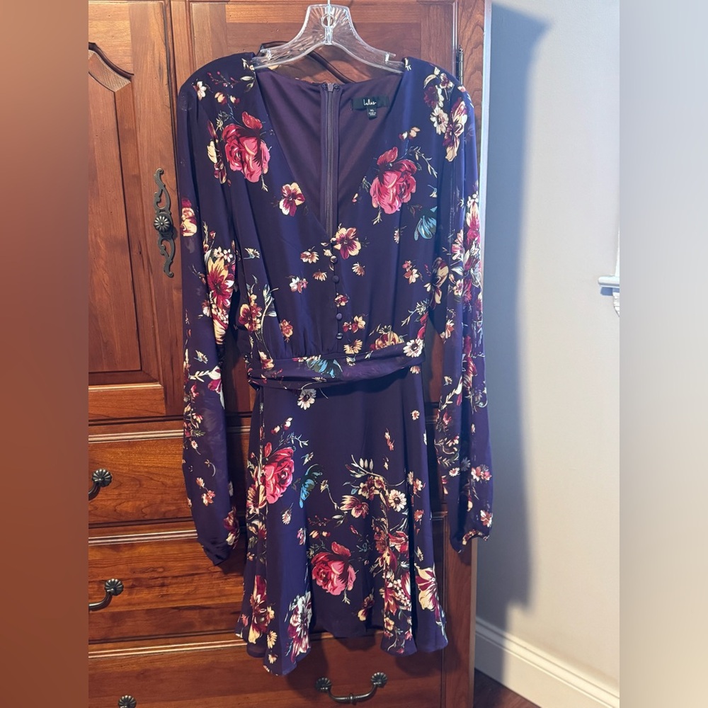 Lulu's Purple Floral Long Sleeve Dress